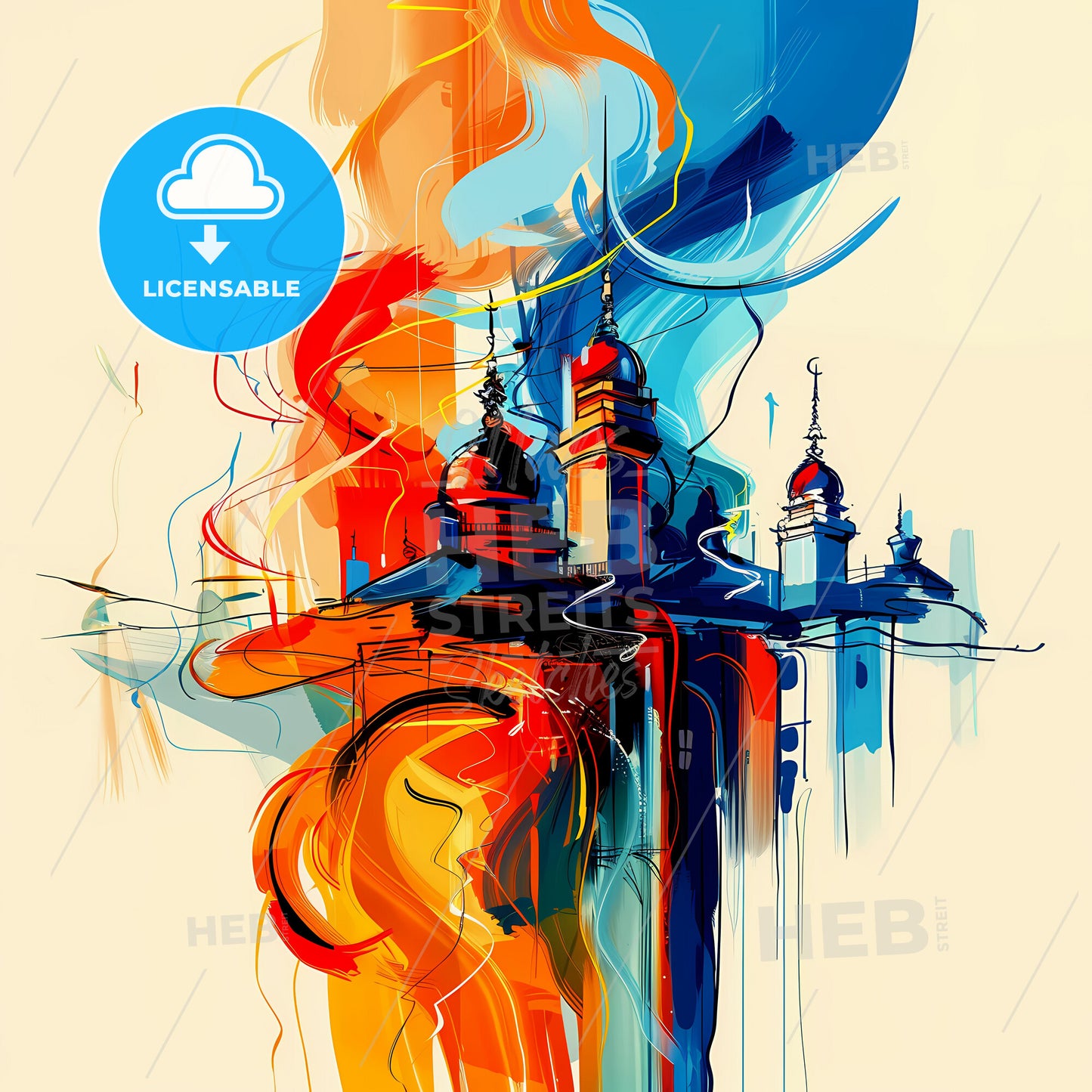 Vibrant Lahore, Pakistan - A Painting Of A Building With Colorful Smoke