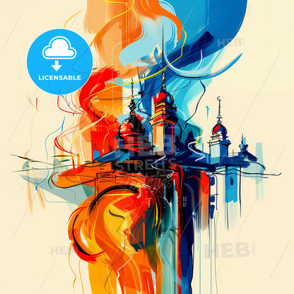 Vibrant Lahore, Pakistan - A Painting Of A Building With Colorful Smoke