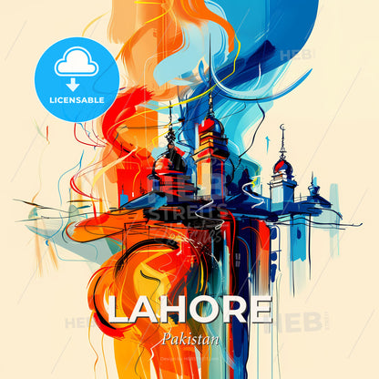 Vibrant Lahore, Pakistan - A Painting Of A Building With Colorful Smoke - Square format print template