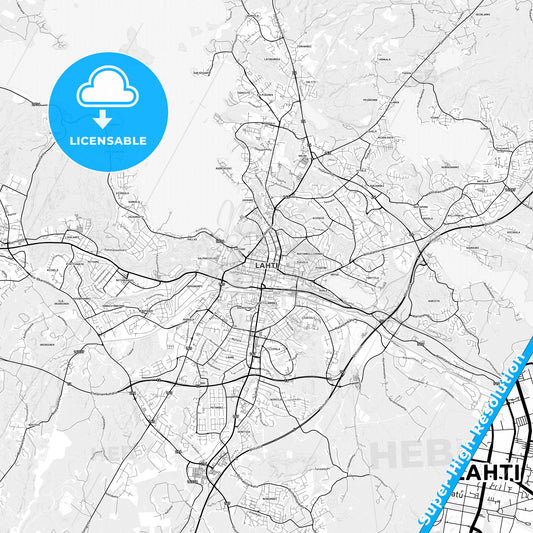 Lahti, Finland light map with streetnames, citynames and districts