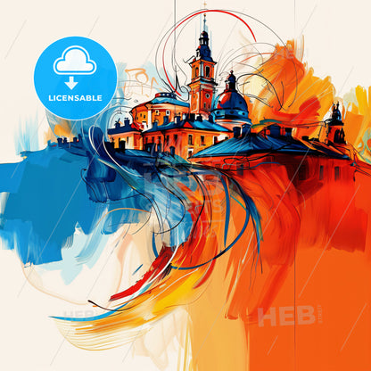 Vibrant Lahti, Finland - A Painting Of A Building With A Colorful Background