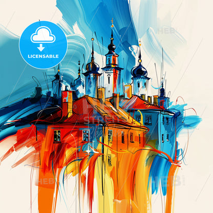 Vibrant Lahti, Finland - A Painting Of A Building With Towers