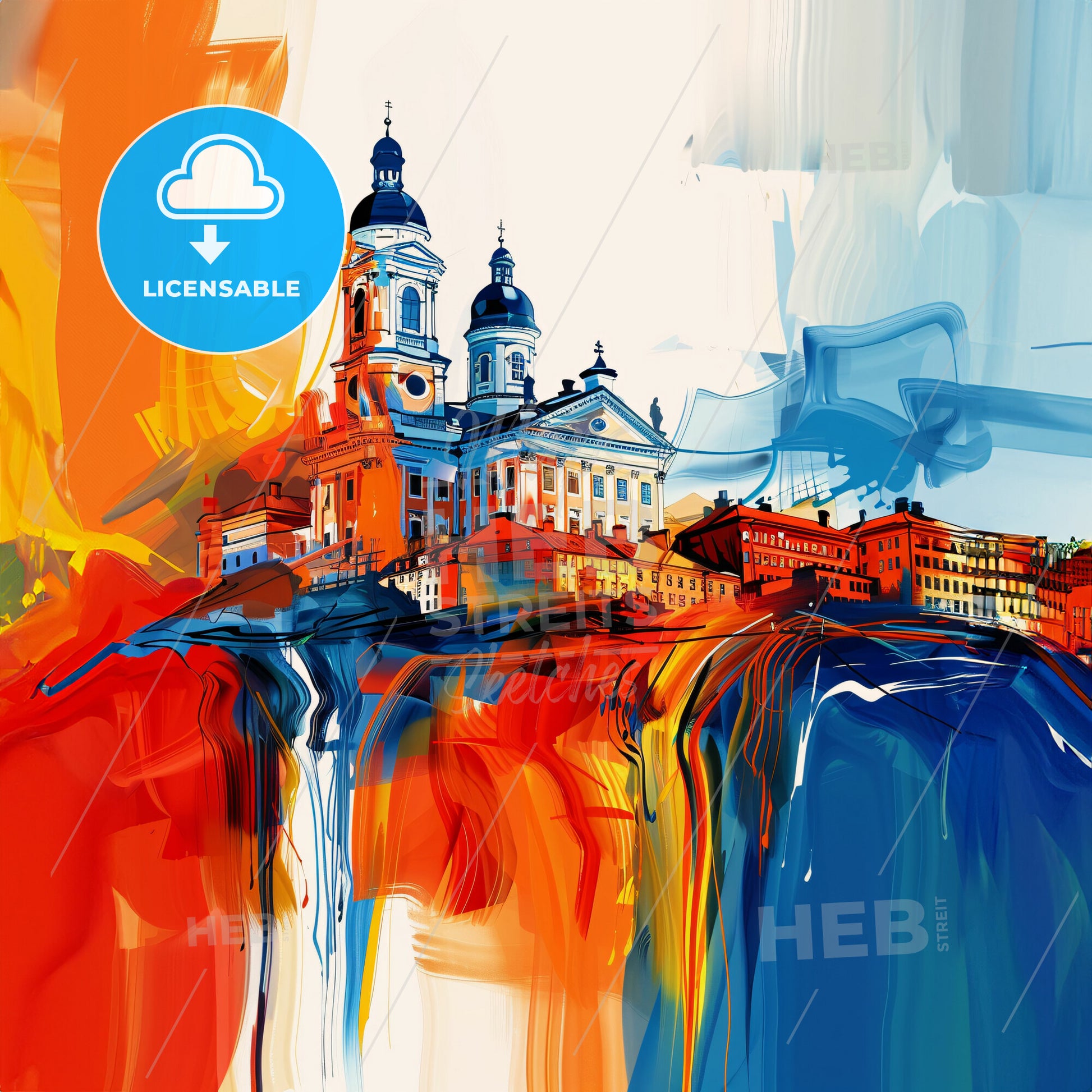 Vibrant Lahti, Finland - A Painting Of A Building On A Hill