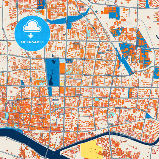 Colorful Laiwu Street Map with Labels and Buildings
