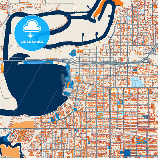 Colorful Lake Charles Street Map with Labels and Buildings
