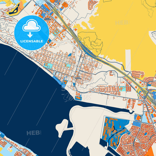 Colorful Lake Elsinore Street Map with Labels and Buildings
