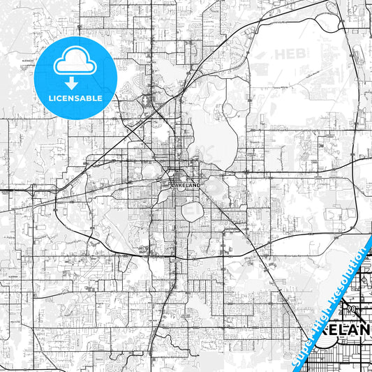 Lakeland, Florida light map with streetnames, citynames and districts