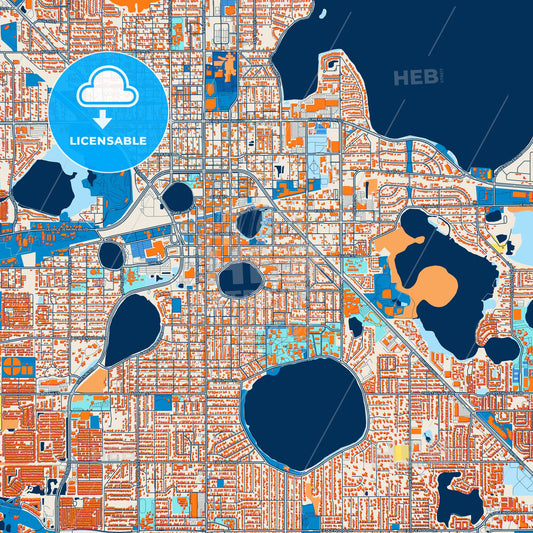 Colorful Lakeland Street Map with Labels and Buildings