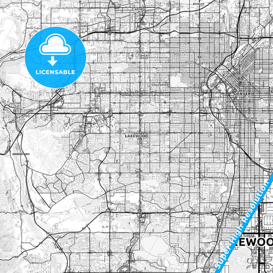 Lakewood, Colorado light map with streetnames, citynames and districts