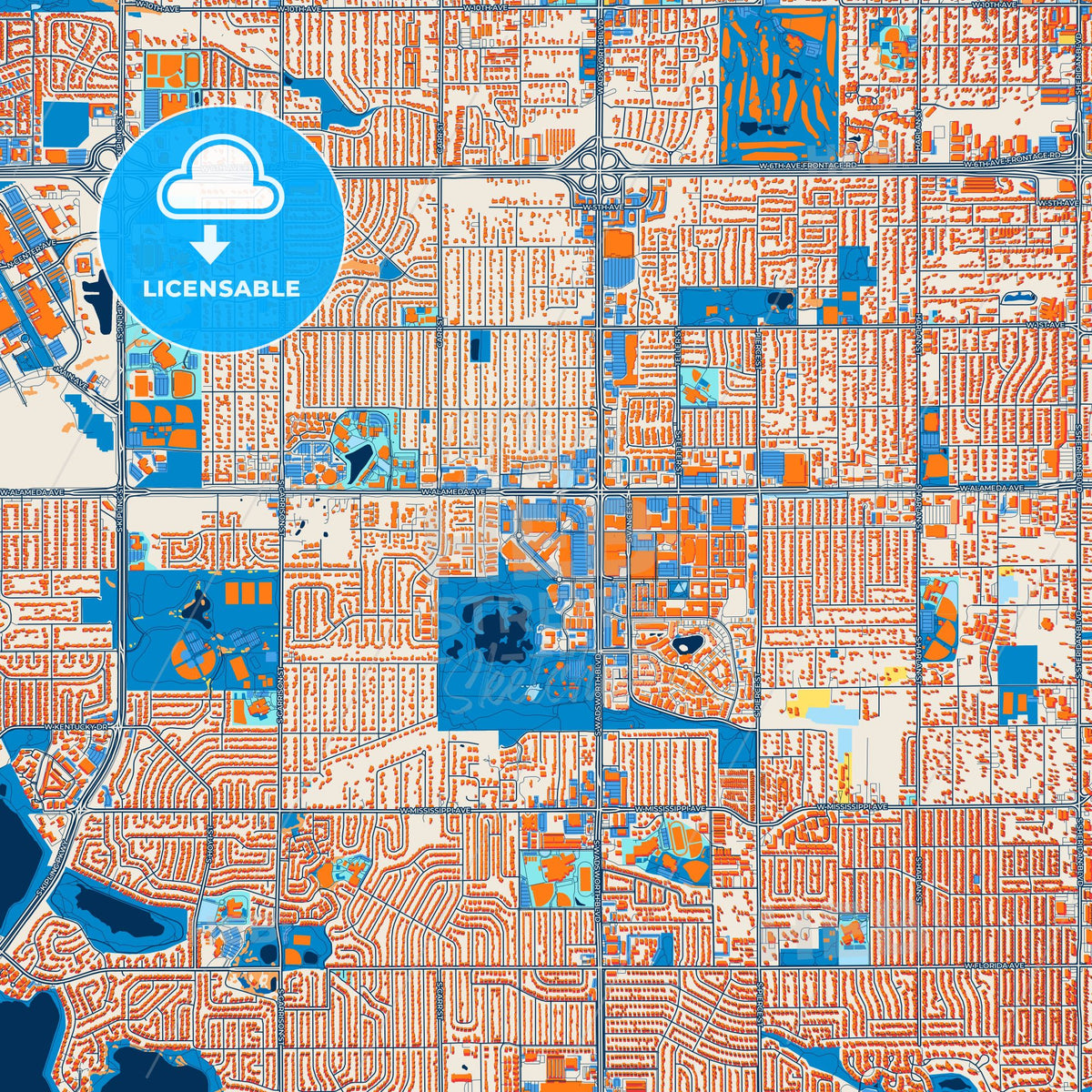 Colorful Lakewood Street Map With Labels And Buildings – HEBSTREITS