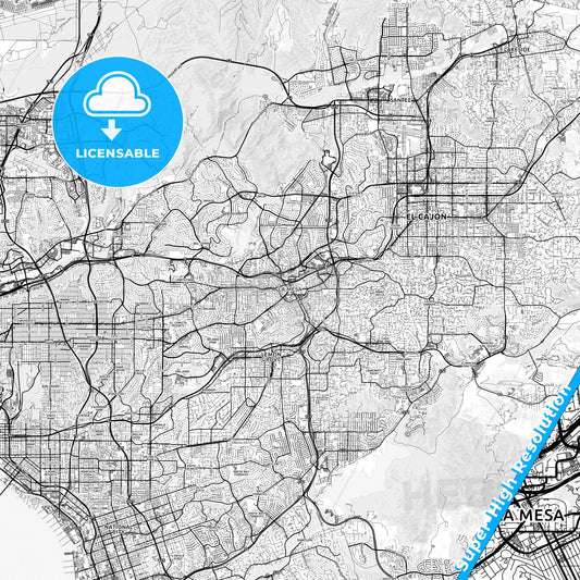 La Mesa, California light map with streetnames, citynames and districts