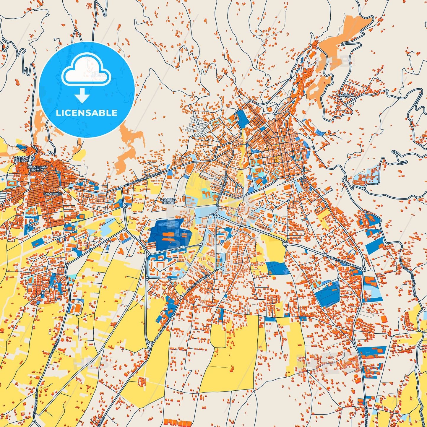 Colorful Lamezia Terme Street Map with Labels and Buildings