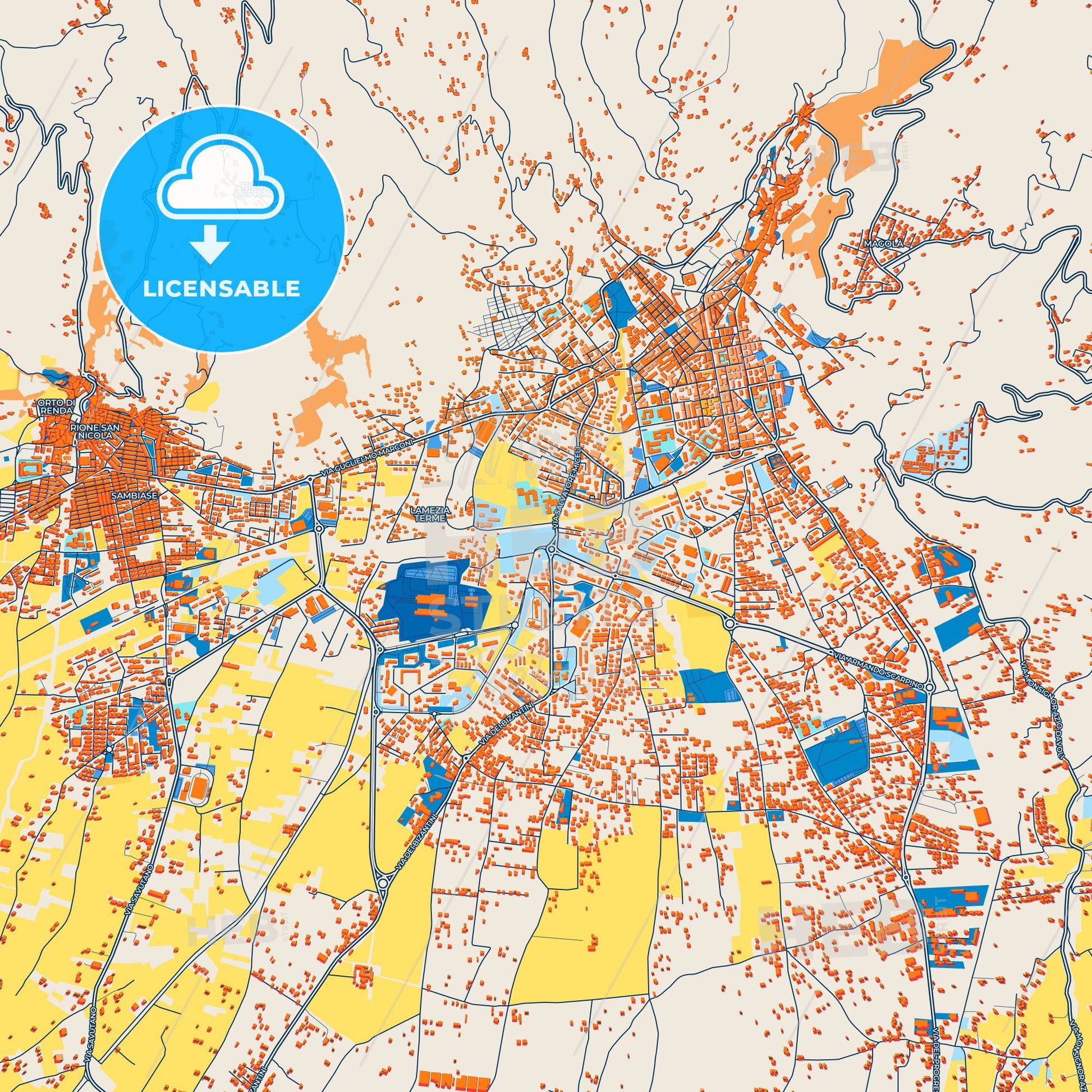 Colorful Lamezia Terme Street Map with Labels and Buildings