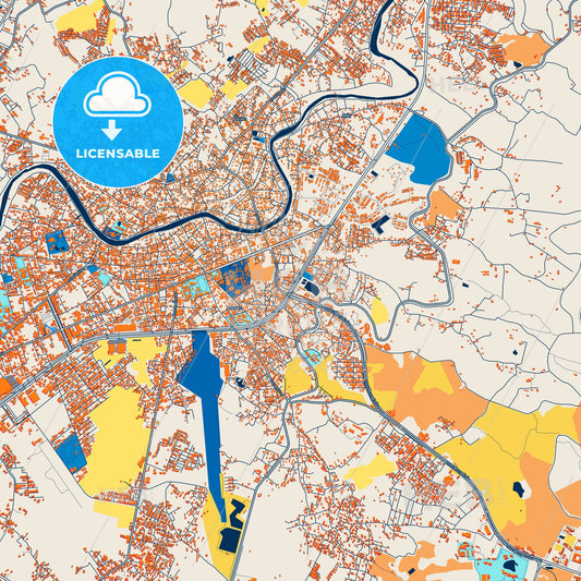 Colorful Lampang Street Map with Labels and Buildings