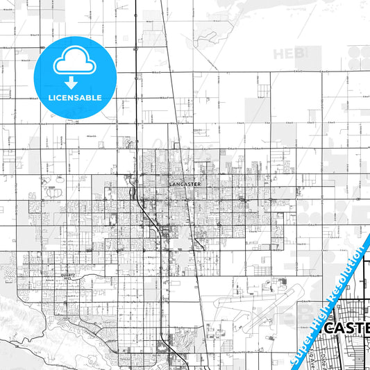 Lancaster, California light map with streetnames, citynames and districts
