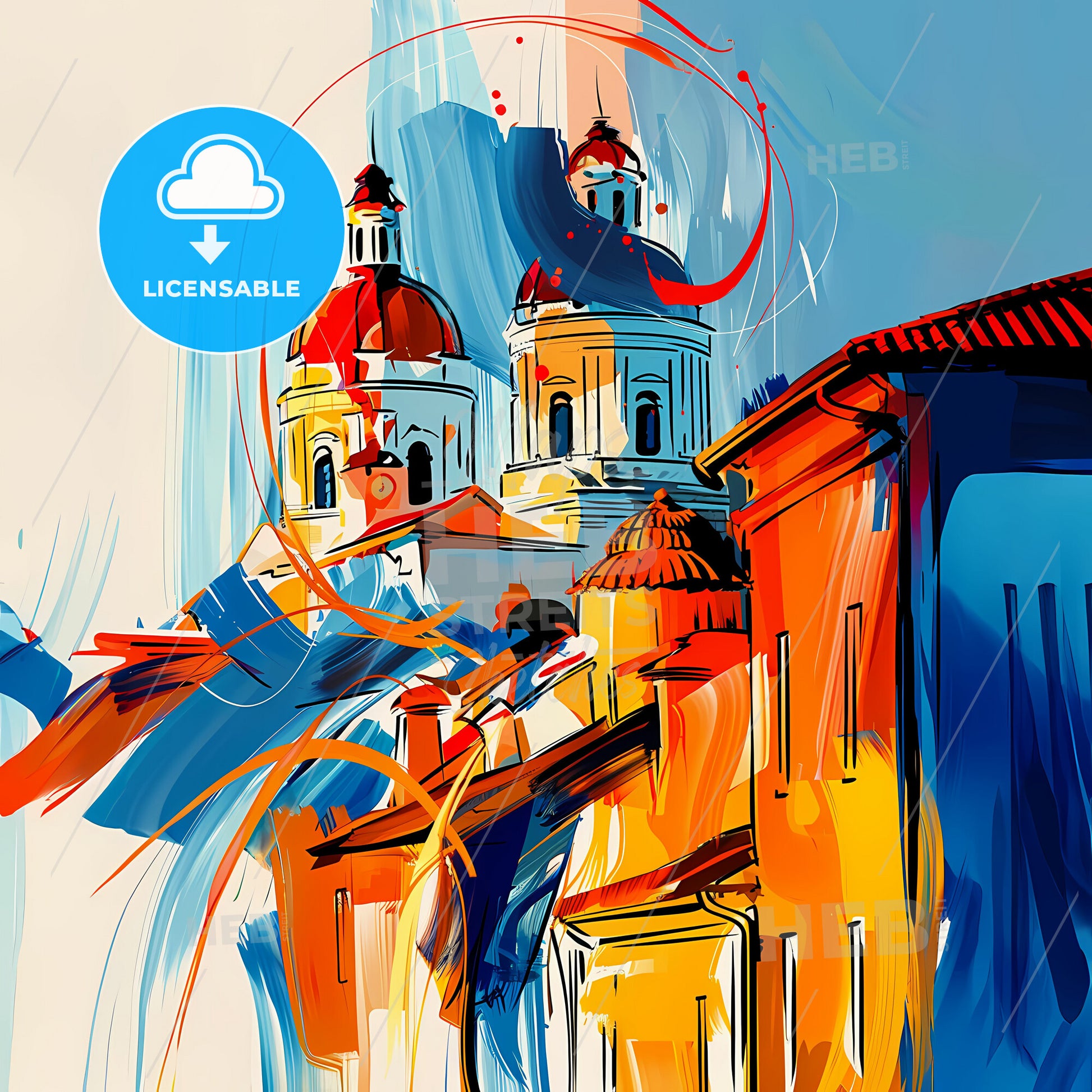 Vibrant Lancaster, California - A Painting Of A Building With A Colorful Roof