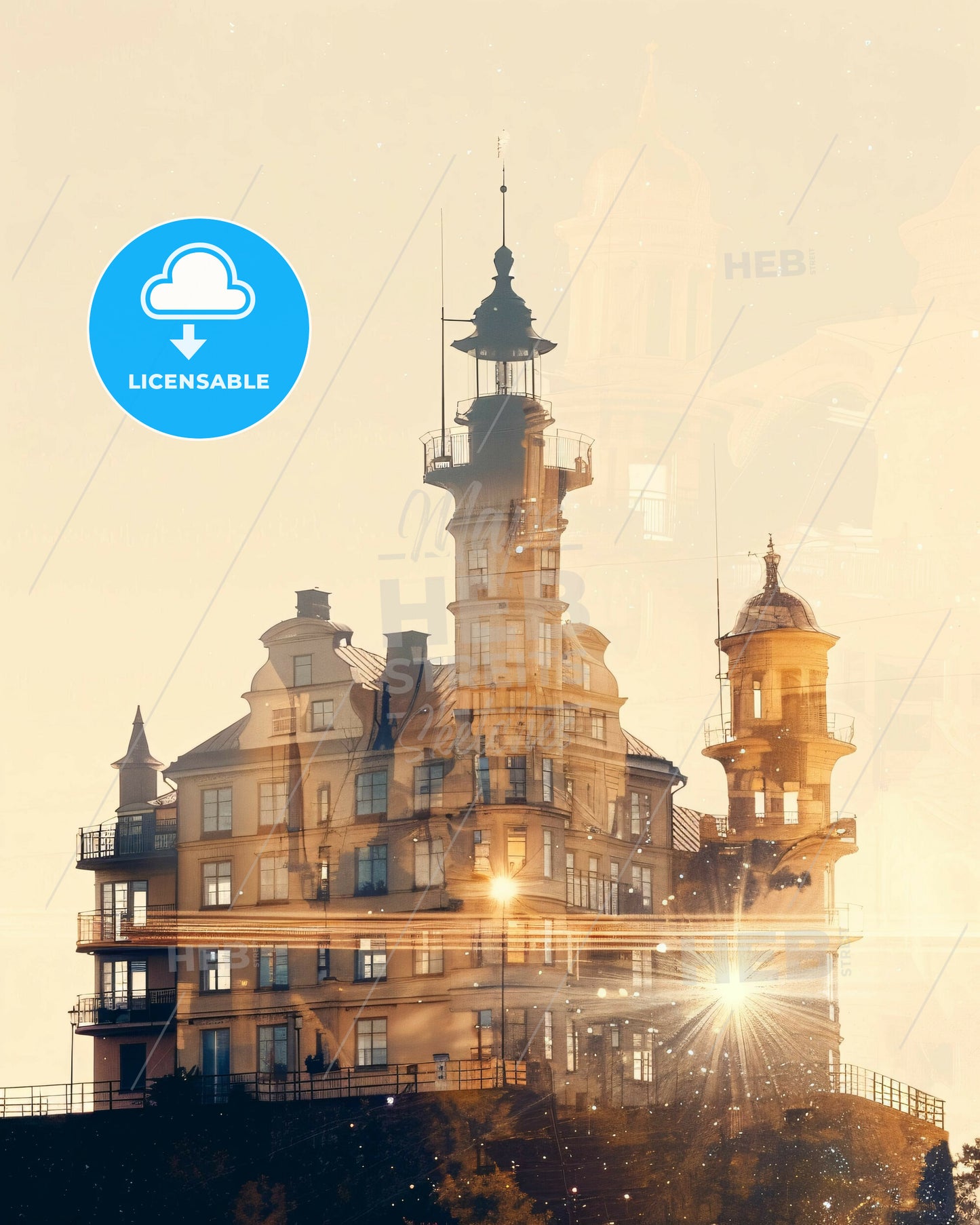 Öland, Sweden: Double Exposure Skyline Magic - A building with a tower and a light shining through it