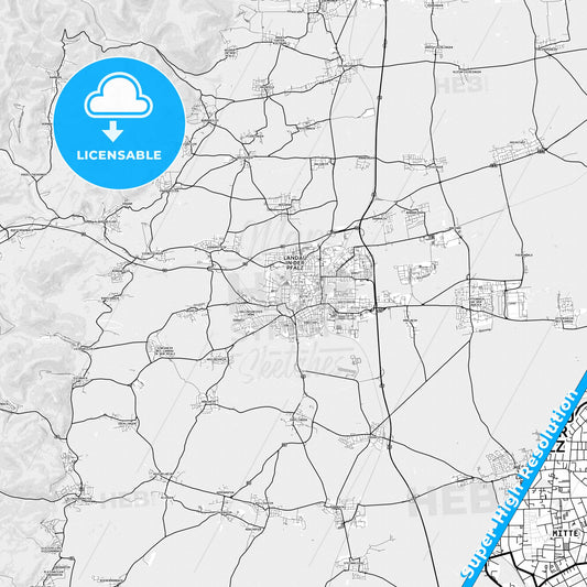 Landau in der Pfalz, Germany light map with streetnames, citynames and districts