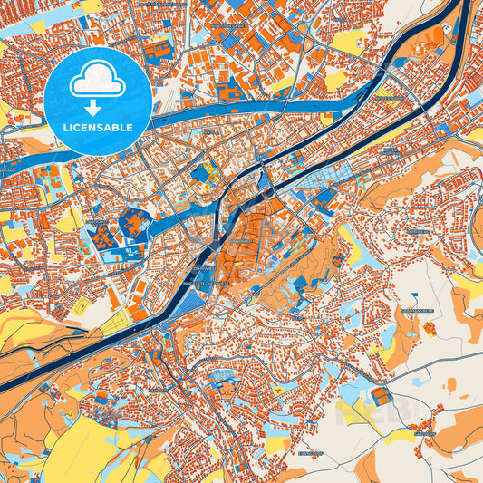 Colorful Landshut Street Map with Labels and Buildings