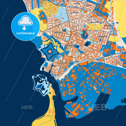Colorful Landskrona Street Map with Labels and Buildings