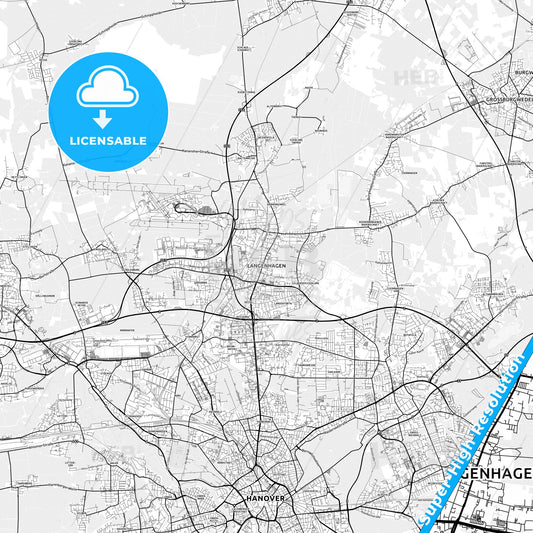 Langenhagen, Germany light map with streetnames, citynames and districts