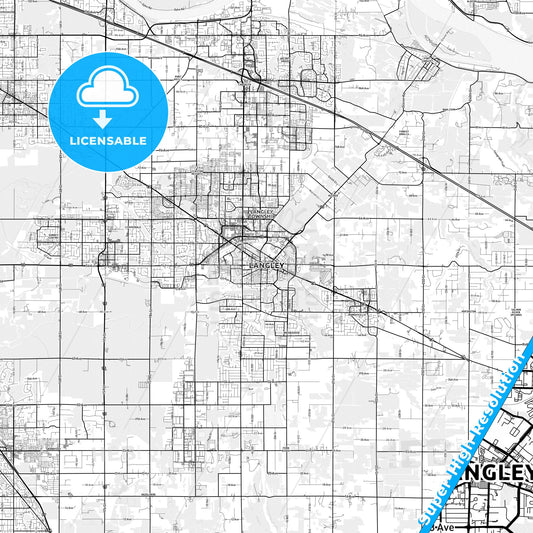 Langley, Canada light map with streetnames, citynames and districts