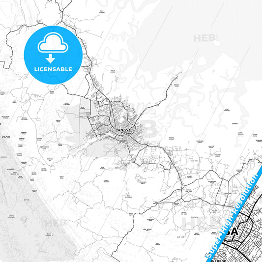 Langsa, Indonesia light map with streetnames, citynames and districts