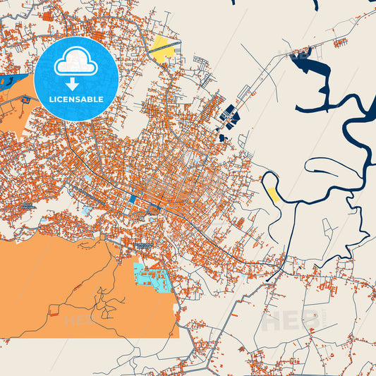 Colorful Langsa Street Map with Labels and Buildings