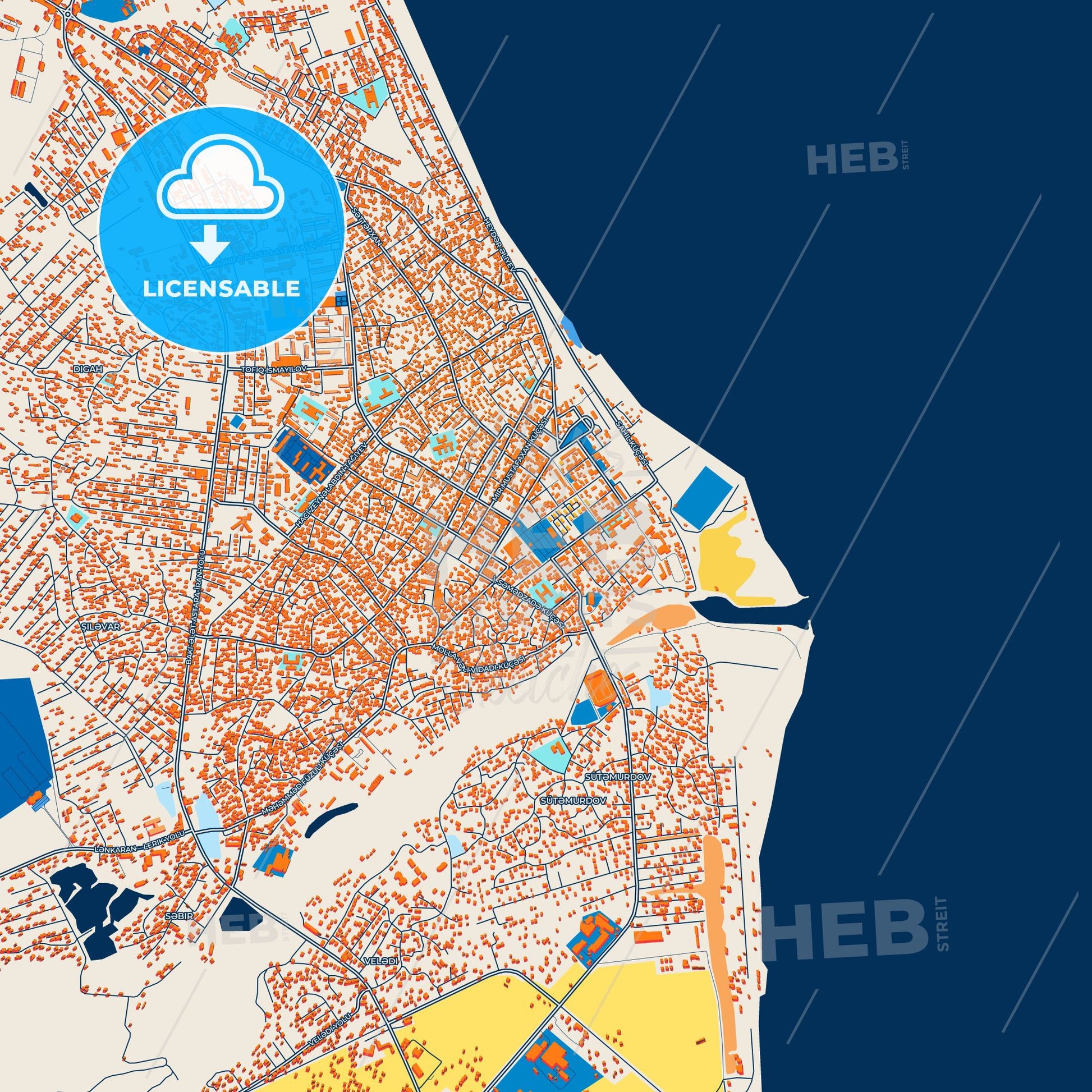 Colorful Lankaran Street Map with Labels and Buildings