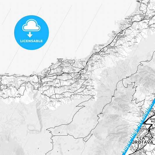 La Orotava, Spain light map with streetnames, citynames and districts