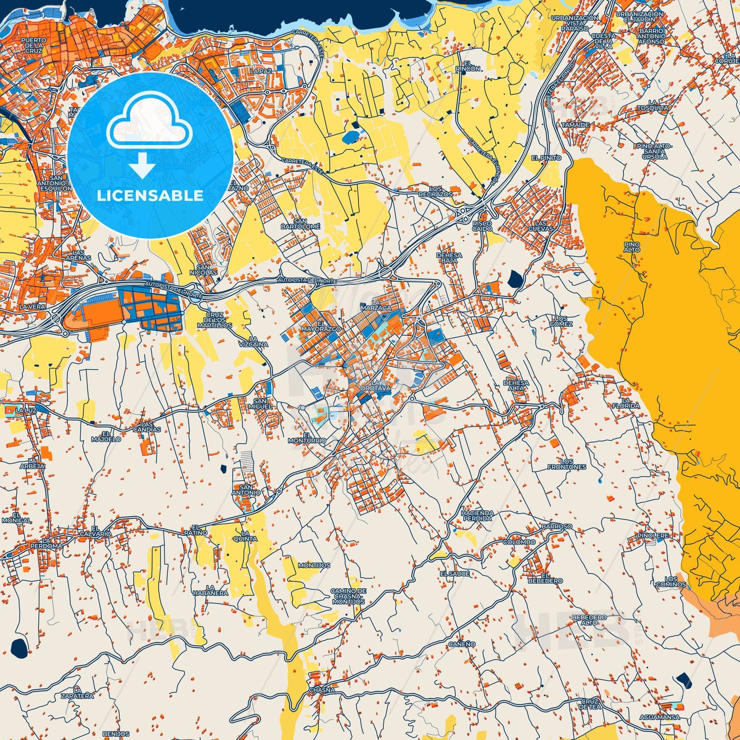 Colorful La Orotava Street Map with Labels and Buildings
