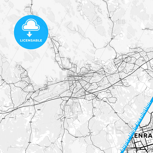 Lappeenranta, Finland light map with streetnames, citynames and districts