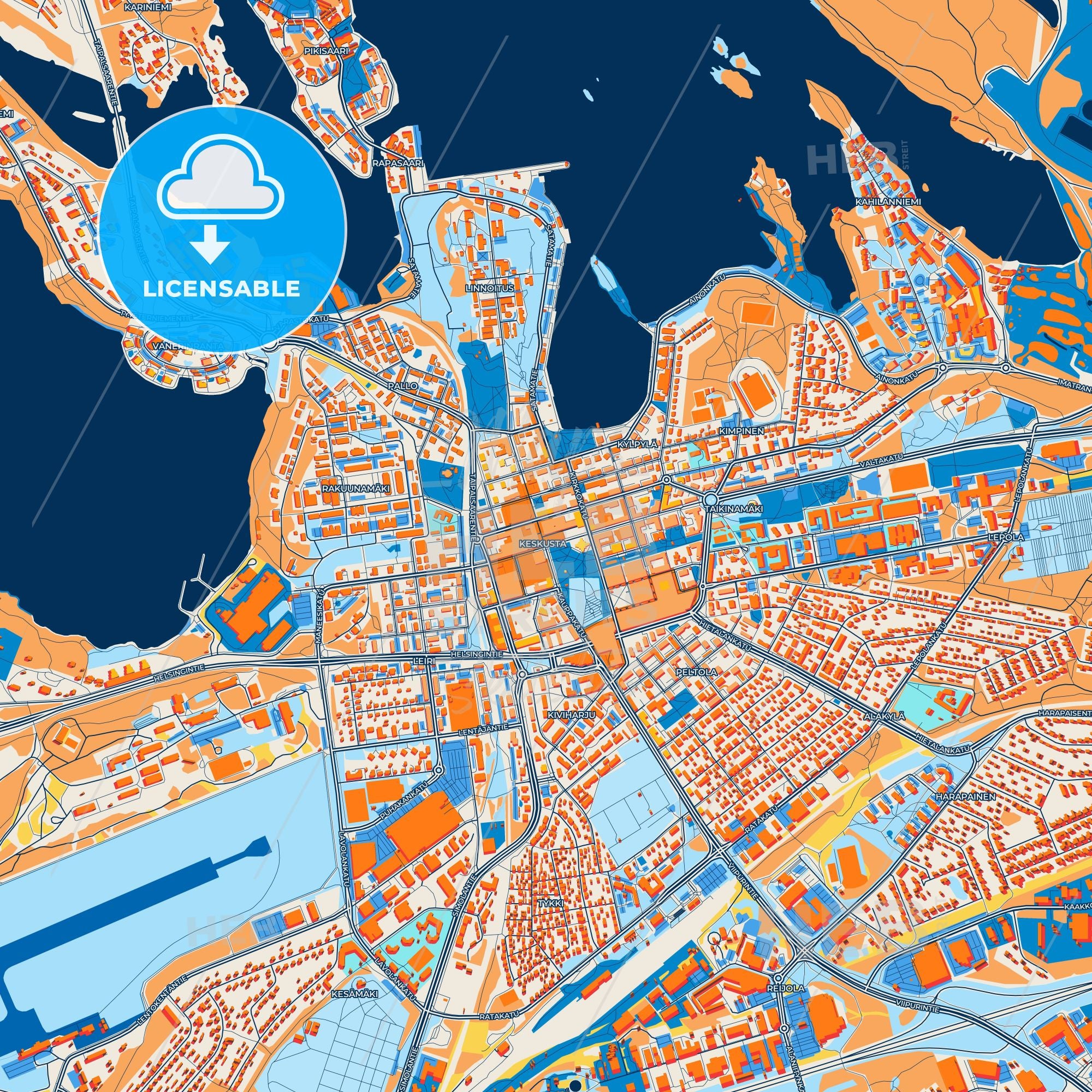 Colorful Lappeenranta Street Map With Labels And Buildings – HEBSTREITS