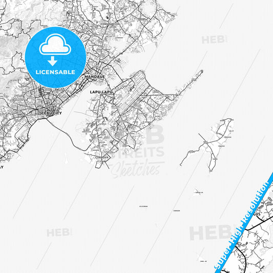 Lapu‑Lapu, Philippines light map with streetnames, citynames and districts