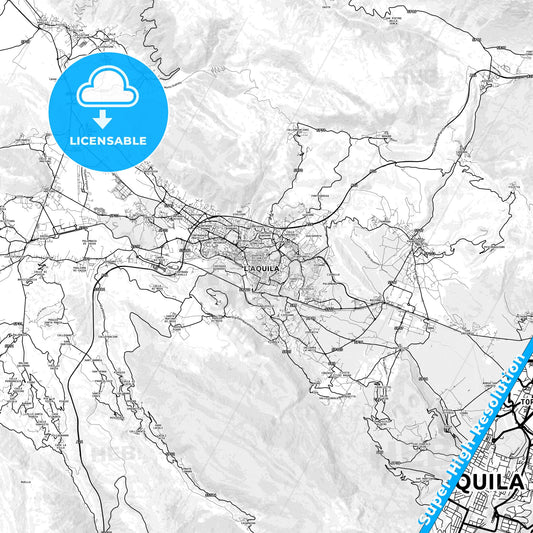 L Aquila, Italy light map with streetnames, citynames and districts