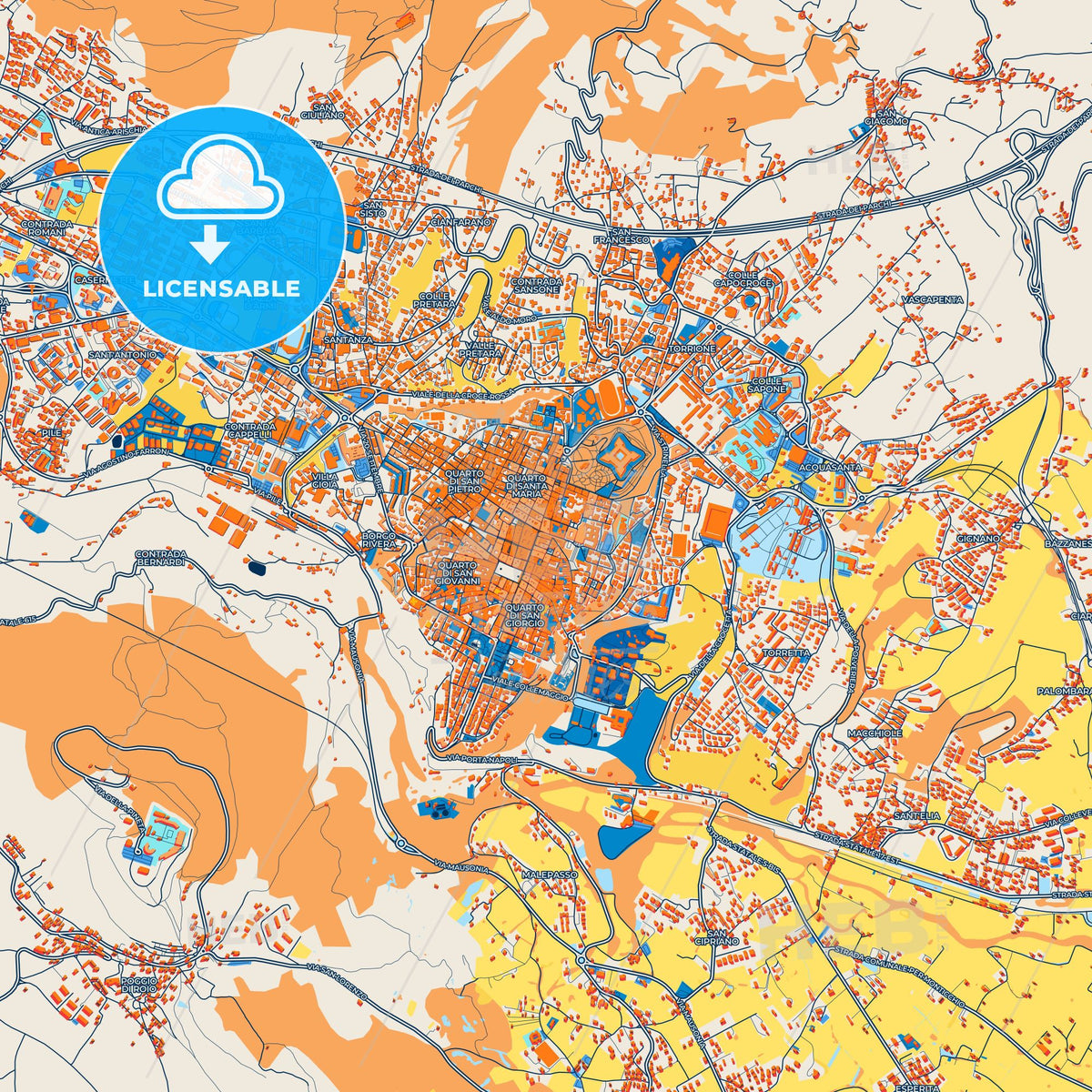 Colorful L Aquila Street Map with Labels and Buildings