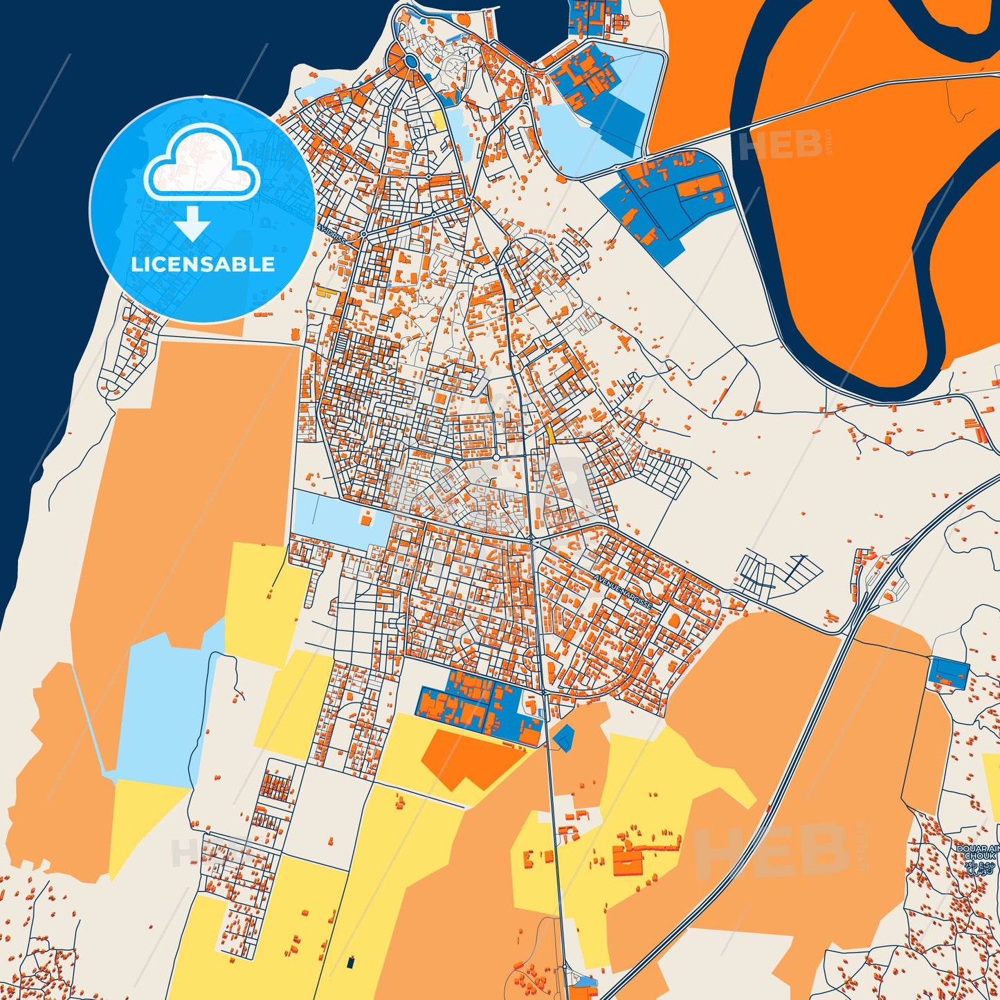 Colorful Larache Street Map with Labels and Buildings