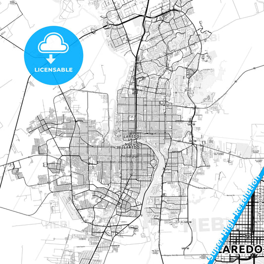 Laredo, Texas light map with streetnames, citynames and districts