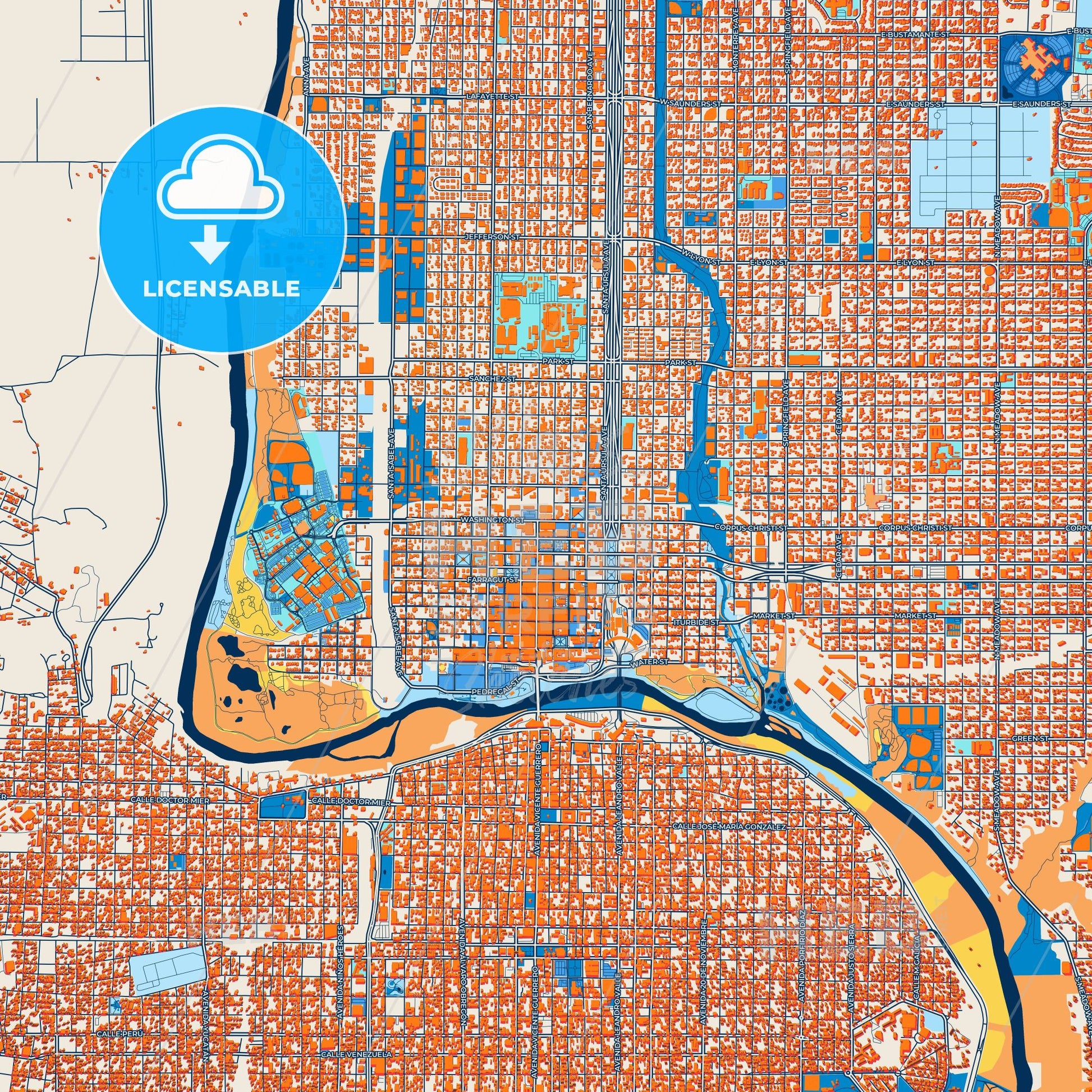 Colorful Laredo Street Map with Labels and Buildings