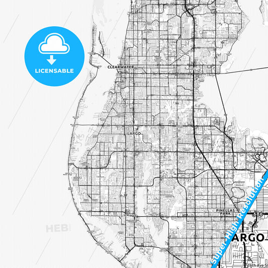 Largo, Florida light map with streetnames, citynames and districts