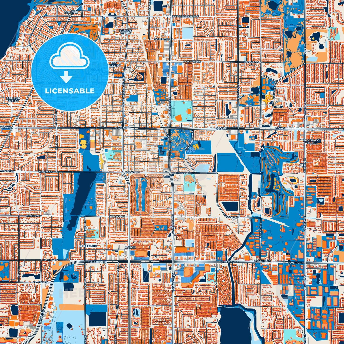Colorful Largo Street Map with Labels and Buildings