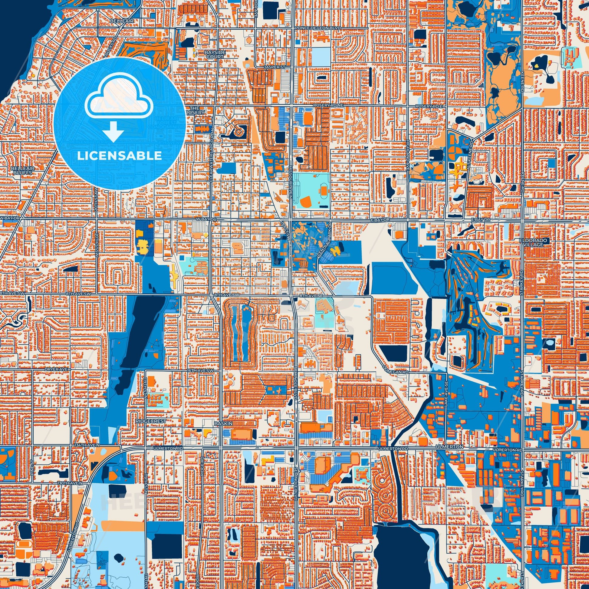 Colorful Largo Street Map with Labels and Buildings