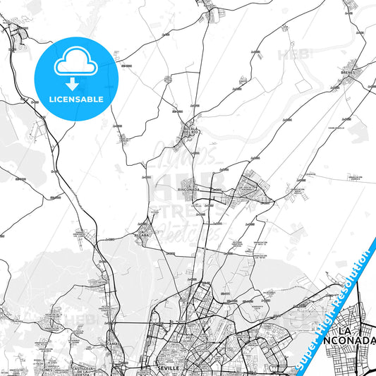 La Rinconada, Spain light map with streetnames, citynames and districts