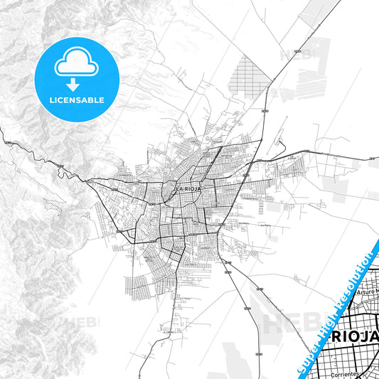 La Rioja, Argentina light map with streetnames, citynames and districts