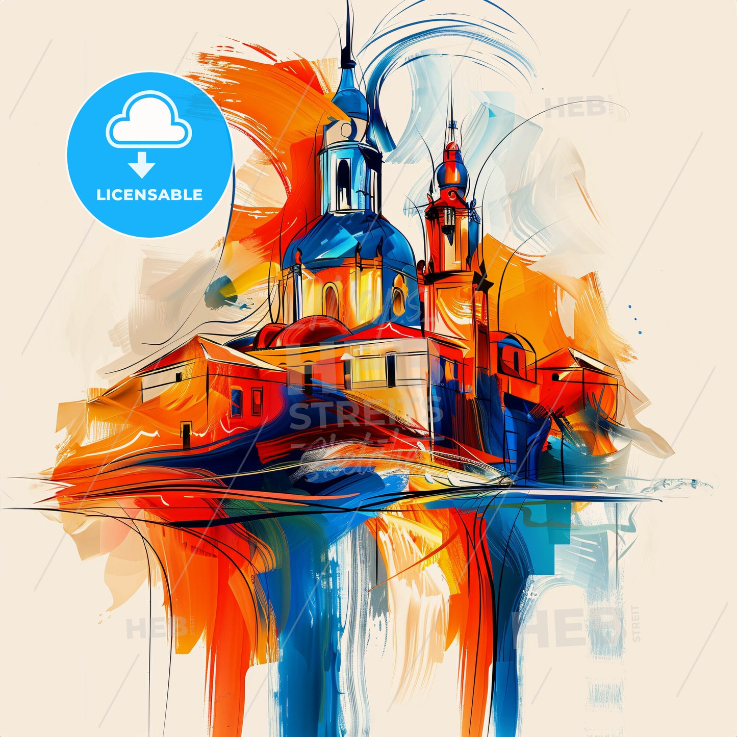 Vibrant Larnaca  , Cyprus - A Painting Of A Building