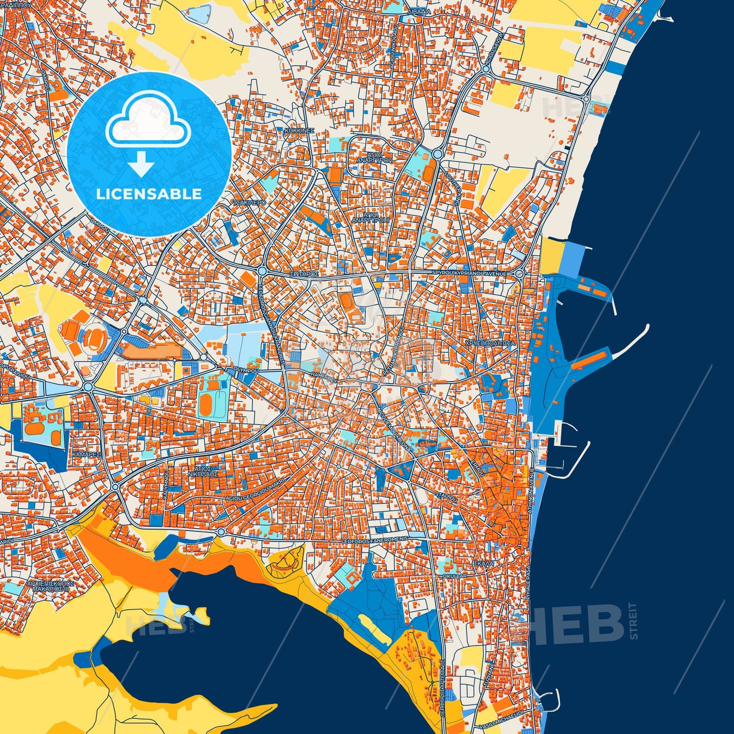 Colorful Larnaca   Street Map with Labels and Buildings