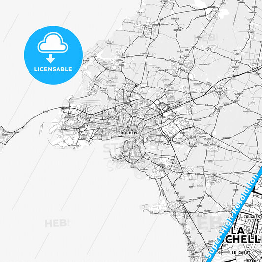 La Rochelle, France light map with streetnames, citynames and districts