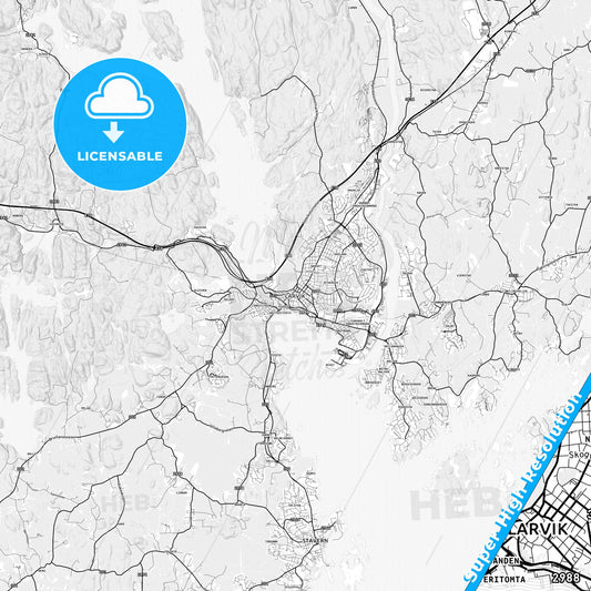 Larvik, Norway light map with streetnames, citynames and districts