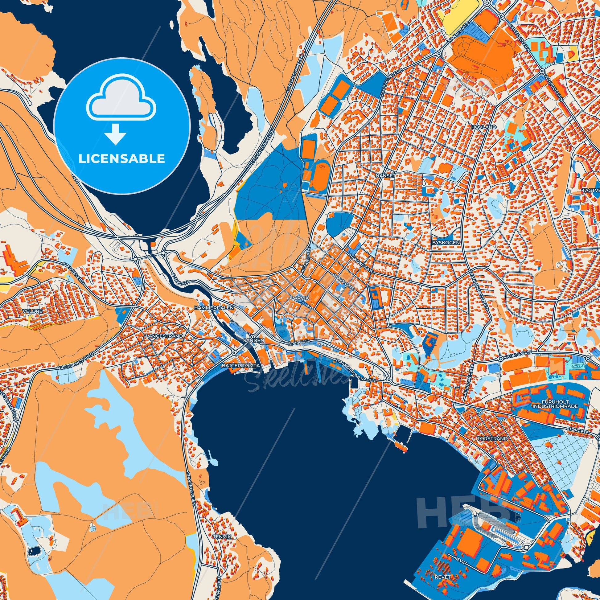 Colorful Larvik Street Map with Labels and Buildings