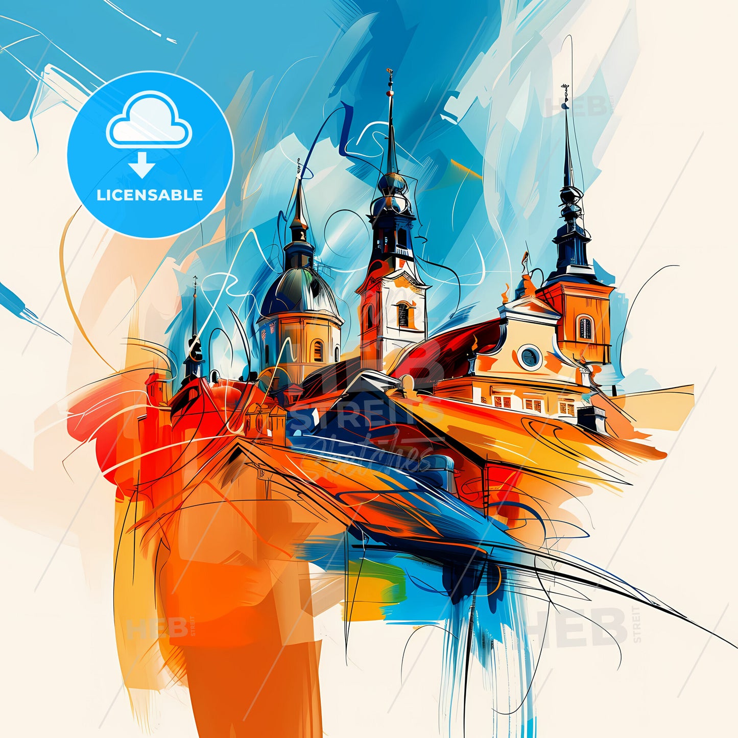 Vibrant Larvik, Norway - A Painting Of A Building With Towers